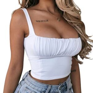 White Stretchy Ruched Crop Top- barely worn